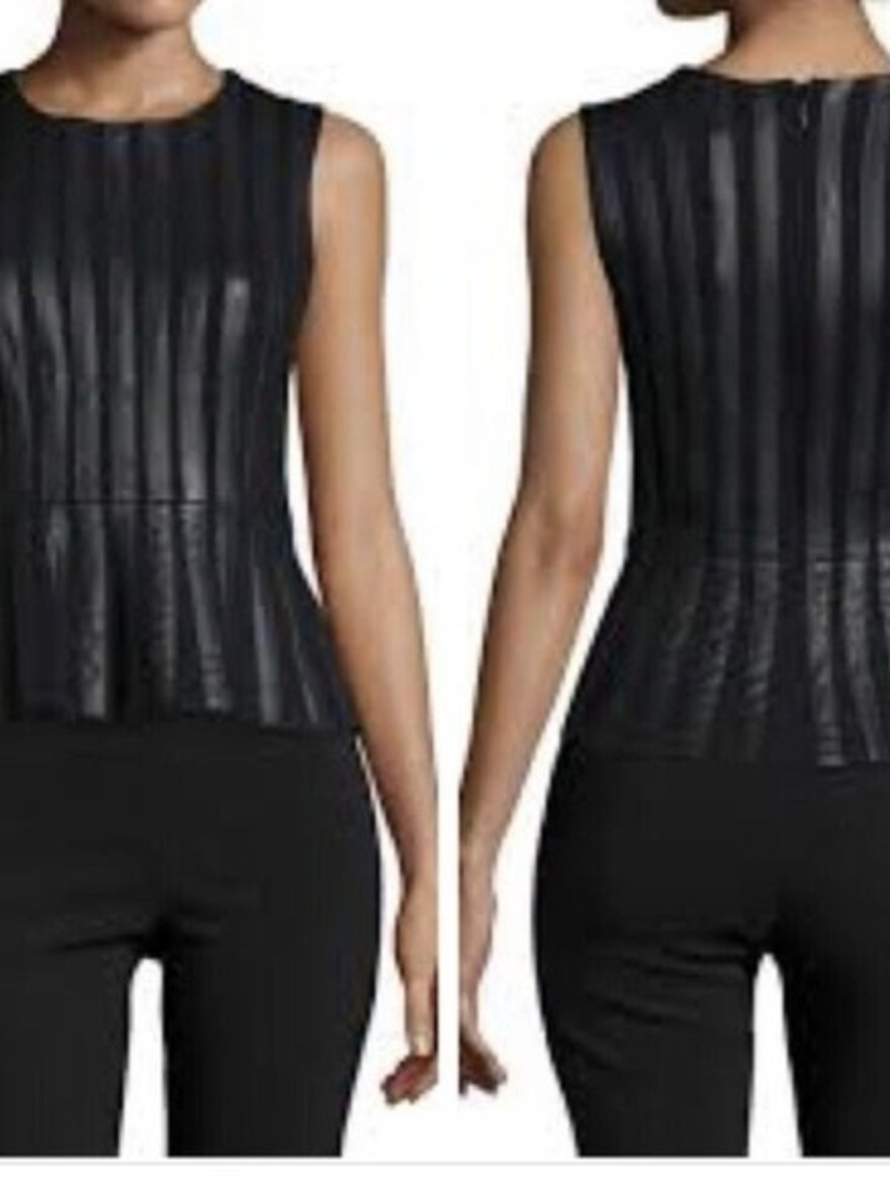 BCBGMaxazria Sleeveless Black Faux-Leather Peplum Top XS